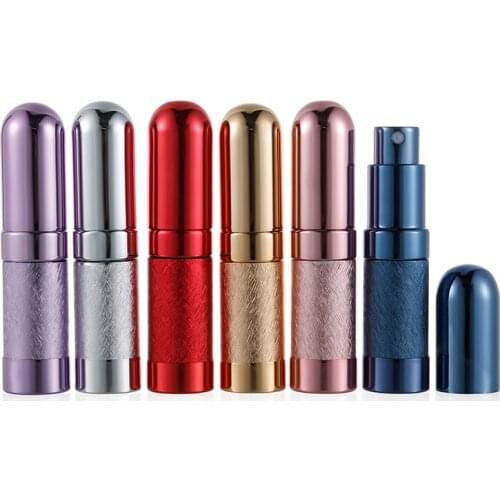 1Pcs Fashion Metal Bullet Perfume Sub-Bottle Cosmetic Spray Bottle Light Portable Lipstick Shape Non-slip Pattern Empty Bottle