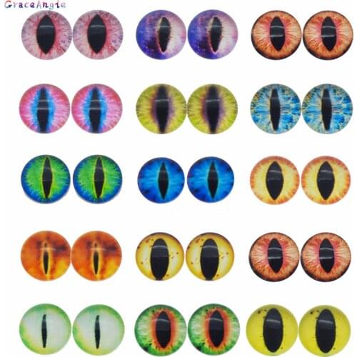 10-50pcs/lot Multi color Glass Vertical Pupil Dragon Cat Eye Cameo Mix Color Pattern Craft Dall Jewelry DIY Accessory 6-30mm