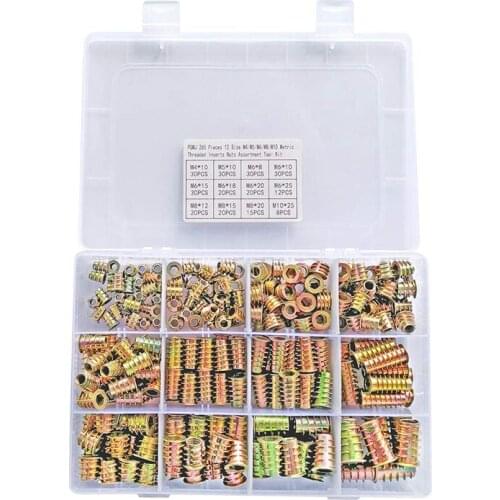 265 Pieces 12 Size M4-M10 Metric Threaded Inserts Nuts Furniture Bolt Fastener Connector Hex Socket Screw Inserts