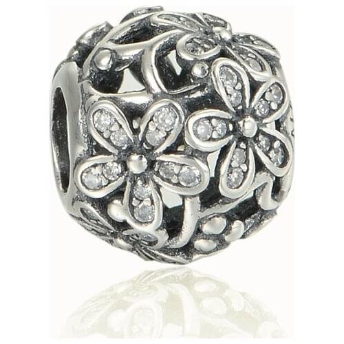 Clear CZ Daisy Flowers Crystal Beads for Charms Bracelets Women 925 Sterling Silver Charm Beads for Jewelry Making DIY Findings