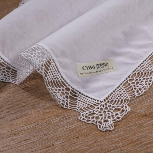 C003: White premium cotton lace handkerchiefs blank crochet hankies for women/ladies wedding gift