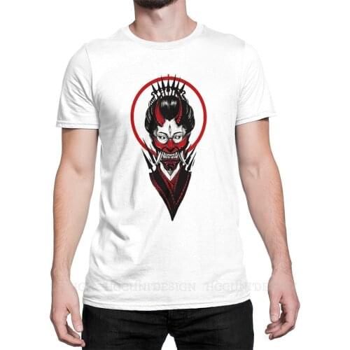 Black And Red Illustration Print Cotton T-Shirt Camiseta Hombre Japanese Geisha Samurai Tradition Men Fashion Streetwear Shirts