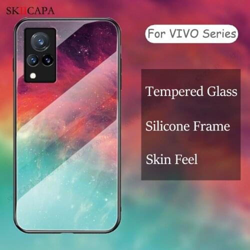 Gradient Tempered Glass Shockproof Case For VIVO V21E V21 V20SE V20 X60 X50 Pro X50E IQOO5 Z3 Pro Ultra Thin Soft Silicone Cover