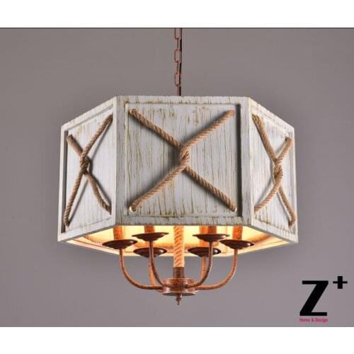 America Style Industry Country Chandelier Wooden Lamp 6 E27 Vintage Iron Made Free shipping