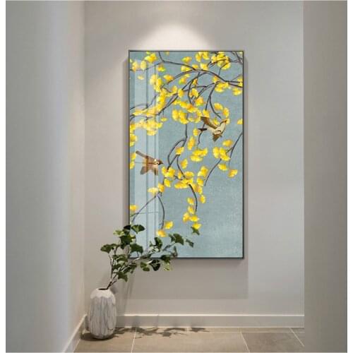 Antiquity Japanese Chinese style Magpie Ginkgo leaf Modern Decorative Pictures Paintings wall art for porch Room office decor
