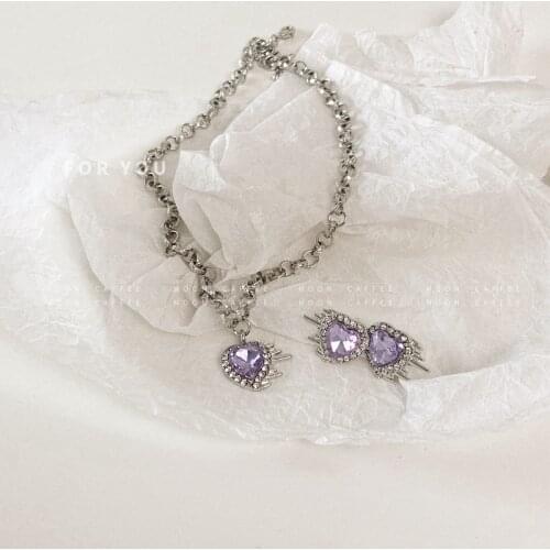 Classic Niche Design Sense Purple Love Earrings Cold Wind Necklace Trendy Net Red Fashion Retro Trendy Hip Hop Earrings