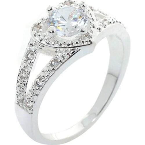 Women 925 Sterling Silver Crystal Love Heart Shaped Ring Bridal Wedding Jewelry Couple Ring Wedding Ring Elegant Rings Vintage 2