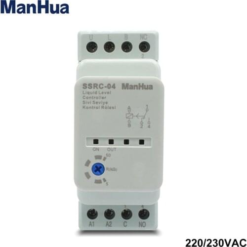 Manhua 220/230VAC 50/60Hz DIN rail SSRC-04 liquid level controller adjustable 5-50kΩ