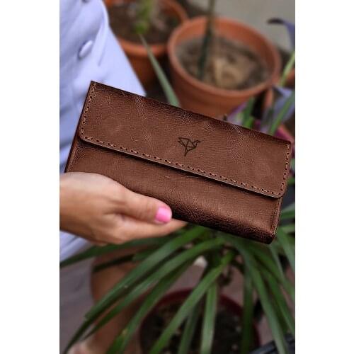 Alone Vintage Leather Saddle Stitched Brown Portfolio Womens Wallet