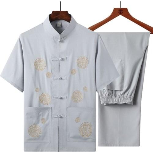 Chinese Style Men Tang Suit Vintage Embroidery Dragon Hanfu Clothes Classic Male Shirt Pant Clothing Set Casual Kung Fu Uniform