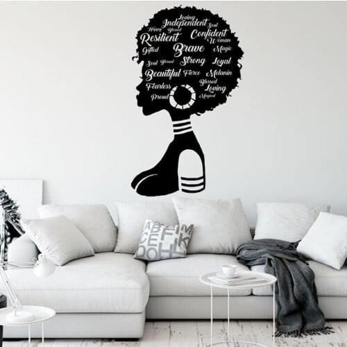 Beautiful Fashion Sexy African Ethnicity Girl Portrait Wall Sticker Personality Text Home Living Bedroom Decoration Vinyl Decal