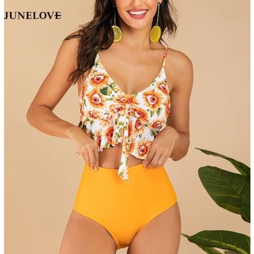 Bikini Mujer Swimsuit Swimwear Women Push Up Ruffles High Waist Bikinis 2020 Swimming Suit For Women Flower Print Bathing Suit