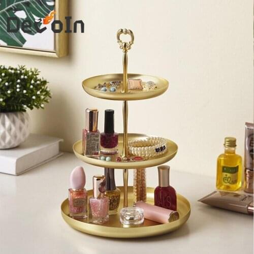 Metal Storage Tray 3-Layers Gold Fruit Plate Jewelry Iron Display Stand Candy Dessert Plates Decoration for Wedding Party