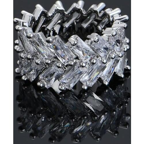 2 Row Baguette Zircon Mens Ring Copper Charms Gold Color Iced RING Fashion Hip Hop Rock Jewelry