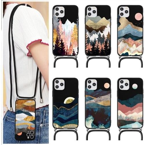 Strap Cord Chain Necklace Lanyard Phone Case For iPhone 11 12 Pro XS Max Mini 6 s 7 8 Plus XR X 5 5S SE 2020 Mountain Soft Cover