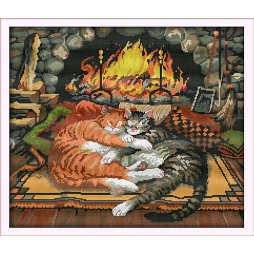 Sleeping cat cross stitch kit 14ct 11ct pre stamped canvas cross stitching animal lover embroidery DIY handmade needlework