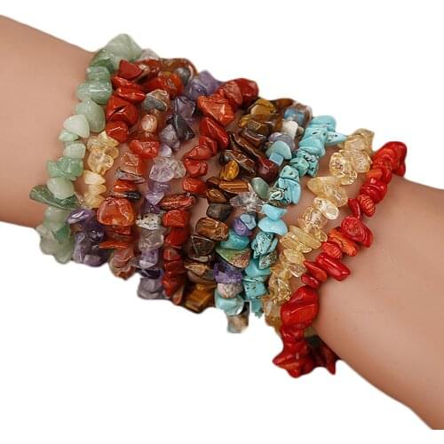 Natural Stone Wristband Chakra Chipped Raw Yoga Healing Quartz Crystal Stretch Beads Elastic Hot Hand Chain Fashion Bracelet