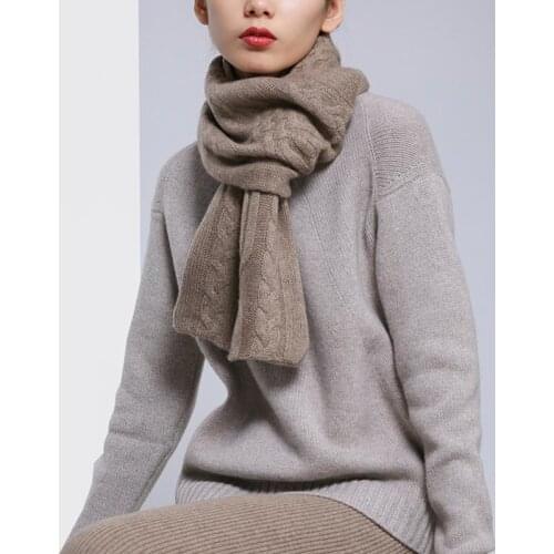 100%goat cashmere twisted knit new fashion narrow long scarfs for women or kids 26x86cm ecru purple brown 4color