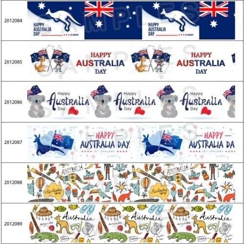 New Happy Australia Day Character Cartoon Printed 5 Yards Grosgrain Ribbon For Hair Bows DIY Accessories