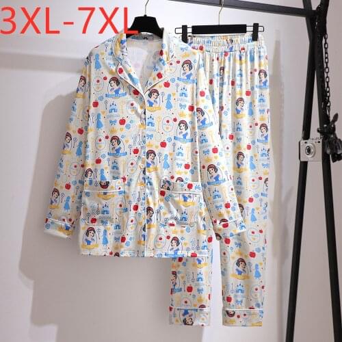 New Ladies Autumn Winter Plus Size Pajamas Sets For Women Large Loose Floral Shirt And Pants Home Wear Suit 3XL 4XL 5XL 6XL 7XL