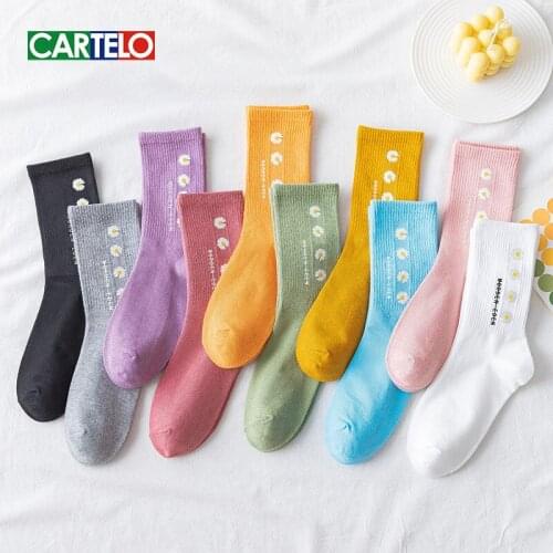 CARTELO New Solid Color Printing Pattern Women Socks Fashion Cute Sport Breathable Cotton Stocking Носки женские Meias Feminina