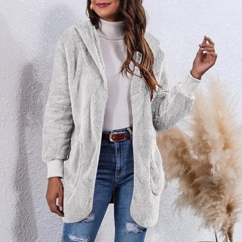 Women Long Sleeve Reversible Coat Plush Warm Open Front Autumn Winter Outerwear