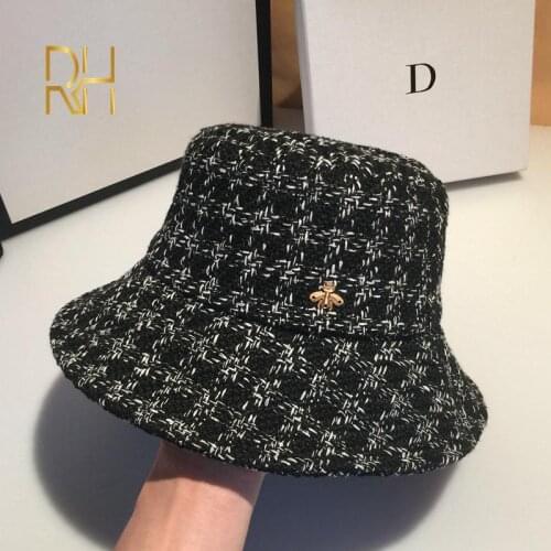 Women Bucket Hats White Black Plaid Cotton Sun Hats for Ladies Designer Fisherman Bucket Hats Winter Hat