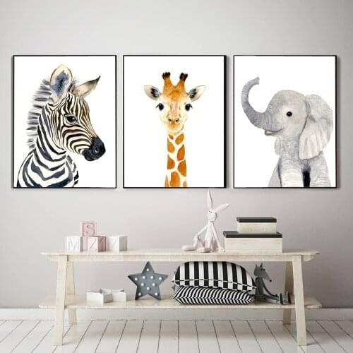 Safari Nursery Posters and Prints Cute Elephant Zebra Giraffe Canvas Painting Baby Shower Pictures on The Wall Home Decoration