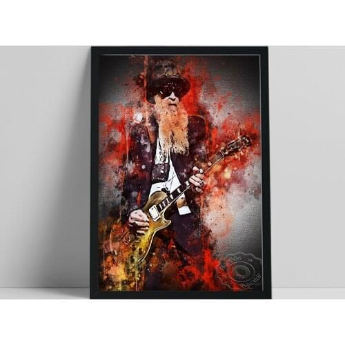 Billy Gibbons Fans Collect Poster, American Singer-Songwriter Portrait Art Print, Singer Colored Drawing Vintage Art Home Decor