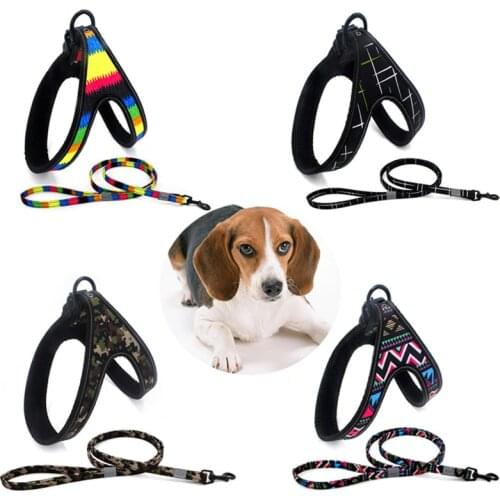 S-L Colorful Printing Small Dog Leash and Chest Strap Fashion Reflective Camouflage Dogs Leashes Durable Lead Rope Pets Supplies