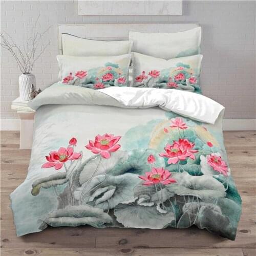 Luxury 3D Lotus Print 2/3Pcs Kids Bedding Sets Comfortable Duvet Cover Pillowcase Home Textile Queen and King EU/US/AU Size