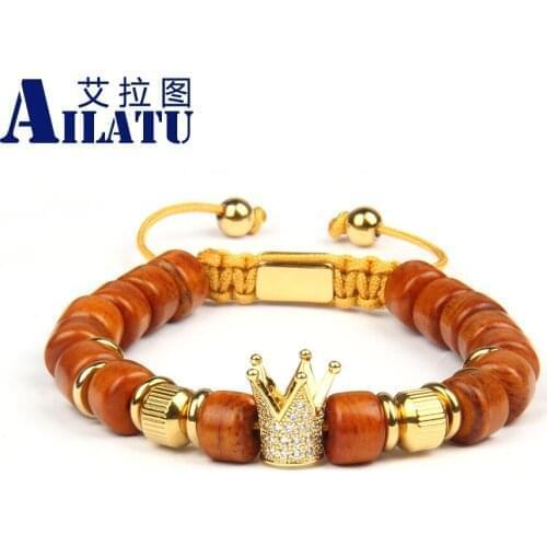 Luxury Crown Bracelets Reticulated Beads Jewelry Rope Chain Fashion Stainless Steel Bracelet Natural Bone Flatbead