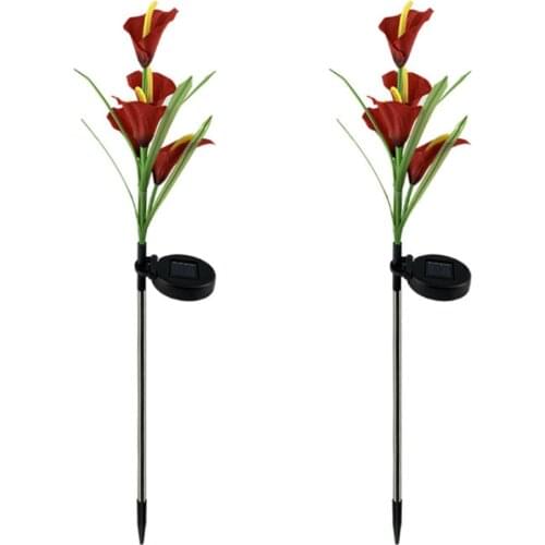 With 5 Colored Lights Upgrade White Calla Lily LED Lamp Powered By Solar Artificial Flower For Decoration