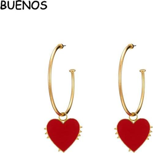 BUENOS 2019 New Fashion Big Statement Earrings Women Metal Gold Heart Eye Lips Long Dangle Drop Hoop Earrings Bohemian Jewelry