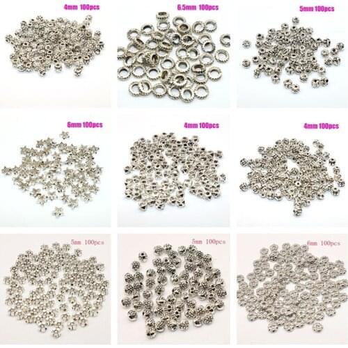 Mixed Size 100pcs Silver plated Beads Zinc Alloy loose Beads Spacer Beads Needlework Fit For charm beads Jewelry Making