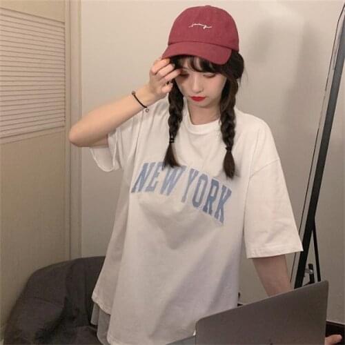 Loose Letter Casual Chic Tshirt Female Korean Harajuku Womens T-shirts Tops Japanese Kawaii Ladies Ulzzang Clothes For Women