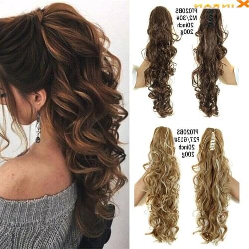 XINRAN Synthetic Fiber Claw Clip Wavy Ponytail Extensions Long Thick Wave Pony Tail Hair Piece Clip In Hair Extensions For Women