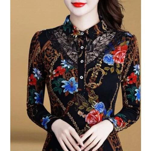 Fashion Women Print Blousers Plus Velvet 2021 Spring Autumn TShirt Collar Plus Velvet warm T-Shirt Women Top Bottom Shirt Female