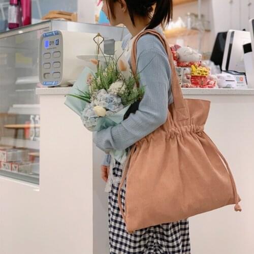 Women Corduroy Shoulder Bags Large Capacity Drawstring Canvas Cloth Handbag Tote Big Eco Shopping Bag College School Books Bag