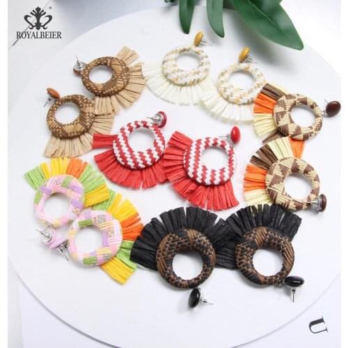 ROYALBEIER Women Geometric Resin Dangle Drop Earrings Handmade Colorful Tassel Fringes Statement Earrings Jewelry Accessories