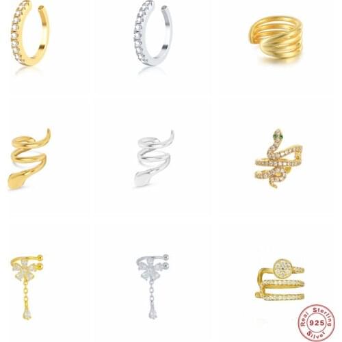 Aide 925 Sterling Silver Minimalist Multi-layer Ear Cuffs For Women No Piercing Snake Zircon Butterfly Clip Earrings Jewelry