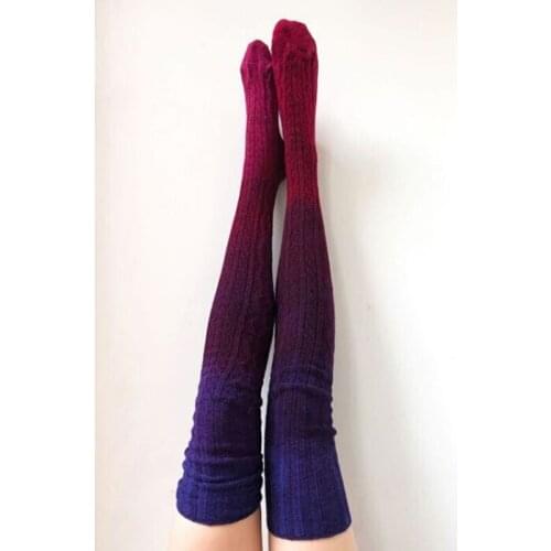 2021 Women Stockings Fall Winter Warm Knitted Thick Gradient Color Loose Casual Over Knee 3 Colors Wholesale Fashion Underwear