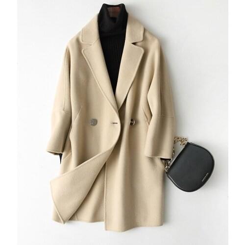 New Spring 2020 Double-sided Wool Coat Women Woolen Coats Casual Winter Female Jacket Slim Medium Long Outerwear 88102 en s