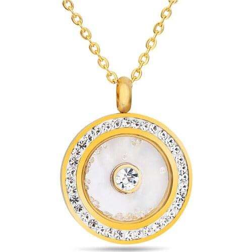 Women Fashion statement necklace 316L Gold Color Stainless Steel Crystal Necklace