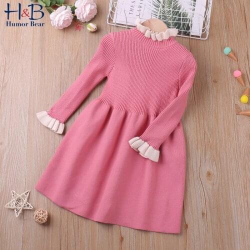 Humor Bear Girls Sweater Dress NEW Spring Autumn Long Sleeve Solid Printed Princess Warm Knitted Dress Toddler Kids Clothes