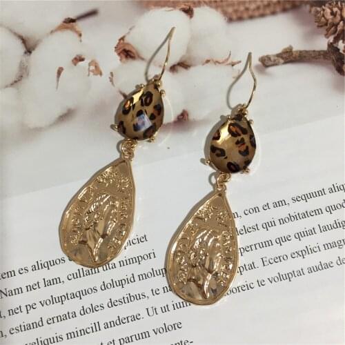 Bohemia Gold Color Plating Leopard Printed Water dro Stone Textured Oval Drop Earrings For Women Girl Statement Sexy Jewelry