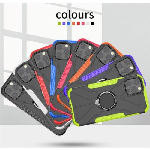 100Pcs/Lot Rugged Armor PC+TPU 360 Magnetic Finger Ring Holder Phone Case For iPhone 13 12 Mini 11 Pro XS Max XR X Bumper Shell