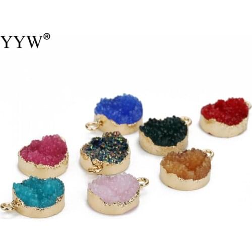 Blue Pink Red White Resin Druzy Pendant Gold Color 13.5mm 5pcs/Lot Necklace Bracelet Earring Finding Charm Jewelry Accessories
