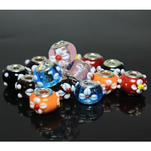 50 PCS Flower Solid Big Hole Beads Acylice Glass Beads For Jewelry Making Mix Color Crystal beads DIY Charms Bracelet 10*14 mm