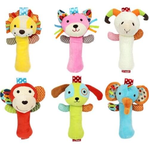 6pcs Cute Soft Kids Baby Infant Rattles Plush Stuffed Animals Soothing Educational Hand Rods Toys for 3 month Children Gift